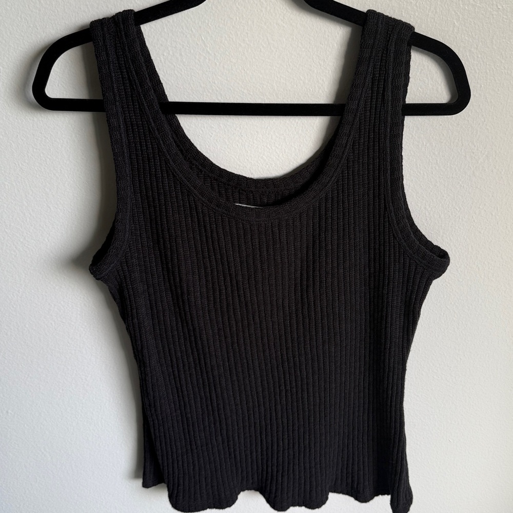 Everlane Gray Black Ribbed Knit Tank Top, Organic Cotton Blend, Large